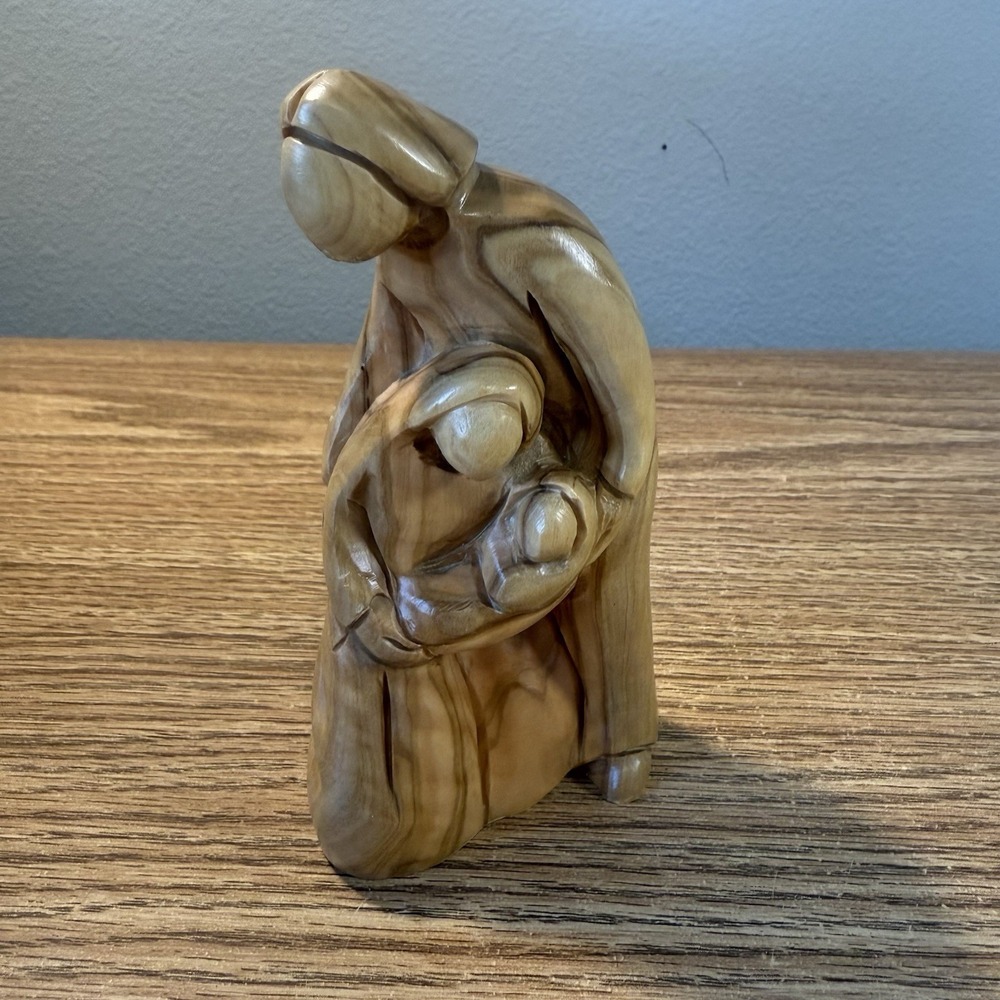 Hand-Carved Olive Wood Holy Family‎ Jesus Mary Joseph Sculpture
